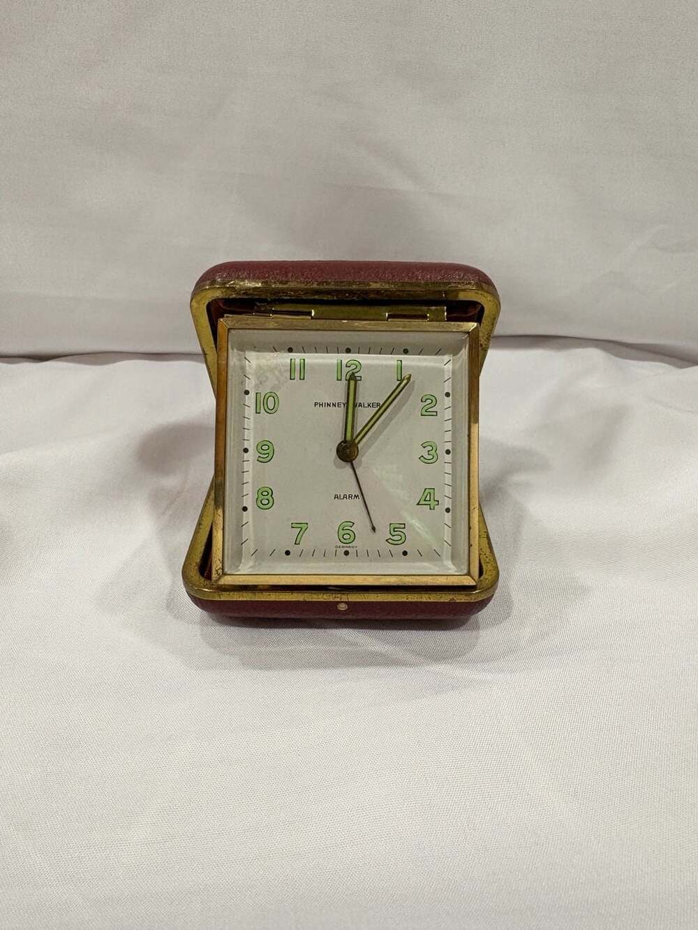 Vintage Phinney-Walker Travel Wind-up Alarm Clock with Folding Case